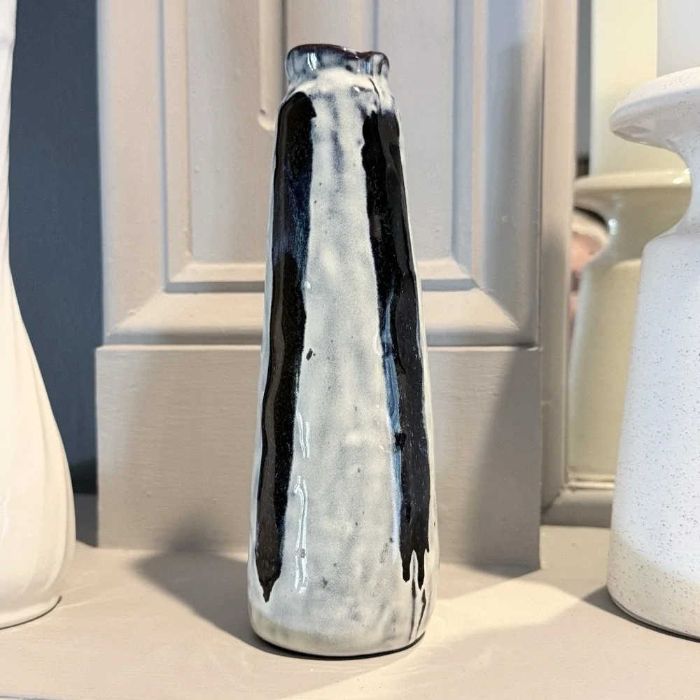 Mud Pie Bud Vase Small Ceramic Rustic Farmhouse Flower Vase Blue 7 1/4